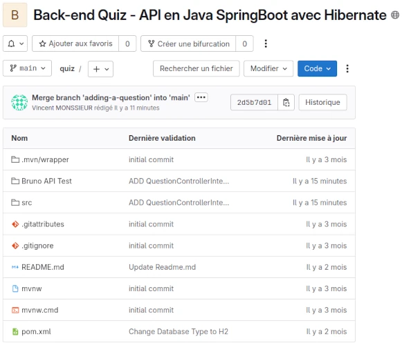 Lien vers le dépôt Gitlab de mon API Quiz